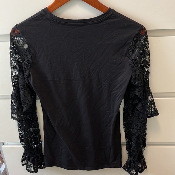 Stella & Dot Black Shirt with Romantic Lace Arms with Cuffs Size XS - Picture 3 of 10